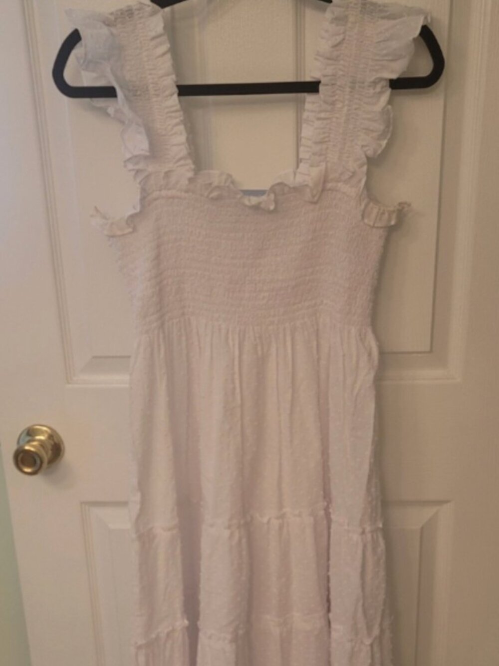 Hill House Home Ellie Nap Dress White Smocked Midi Ruffle Straps Size M
